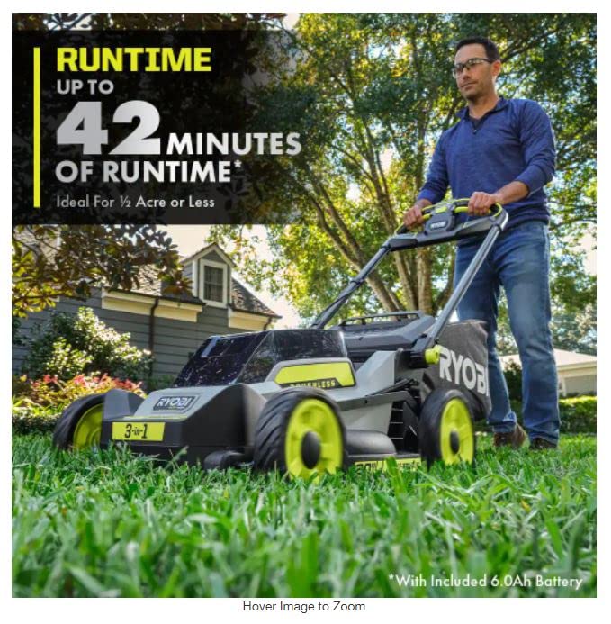 RYOBI ONE RYOBI 40V HP Brushless 20 in. Cordless Electric Battery Walk Behind Self-Propelled Mower with 6.0 Ah and Charger, Black