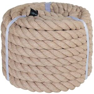 twisted cotton rope (3/4 in x 50 ft) natural thick rope for crafts, railings, hammock, decorating (brown)