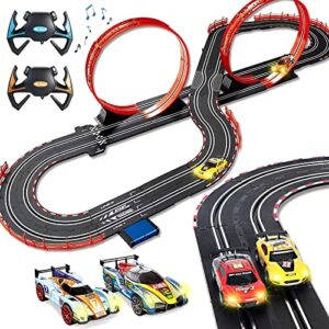 slot car race track for boys and kids electric racing vehicle playset 1:43 with 4 cars headlights 2 controller sound and light toys gift for children