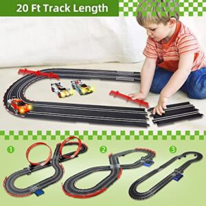 Slot Car Race Track for Boys and Kids Electric Racing Vehicle Playset 1:43 with 4 Cars Headlights 2 Controller Sound and Light Toys Gift for Children