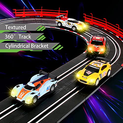 Slot Car Race Track for Boys and Kids Electric Racing Vehicle Playset 1:43 with 4 Cars Headlights 2 Controller Sound and Light Toys Gift for Children