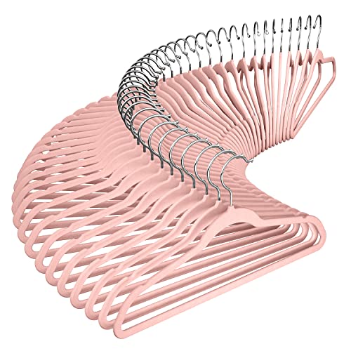 Velvet Clothes Hangers (50 Pack) Heavy Duty Durable Suit Hanger Vibrant Color Hangers Lightweight Space Saving Coat Hangers for Closet -Blush Pink