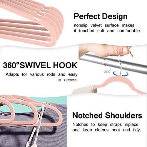 Velvet Clothes Hangers (50 Pack) Heavy Duty Durable Suit Hanger Vibrant Color Hangers Lightweight Space Saving Coat Hangers for Closet -Blush Pink