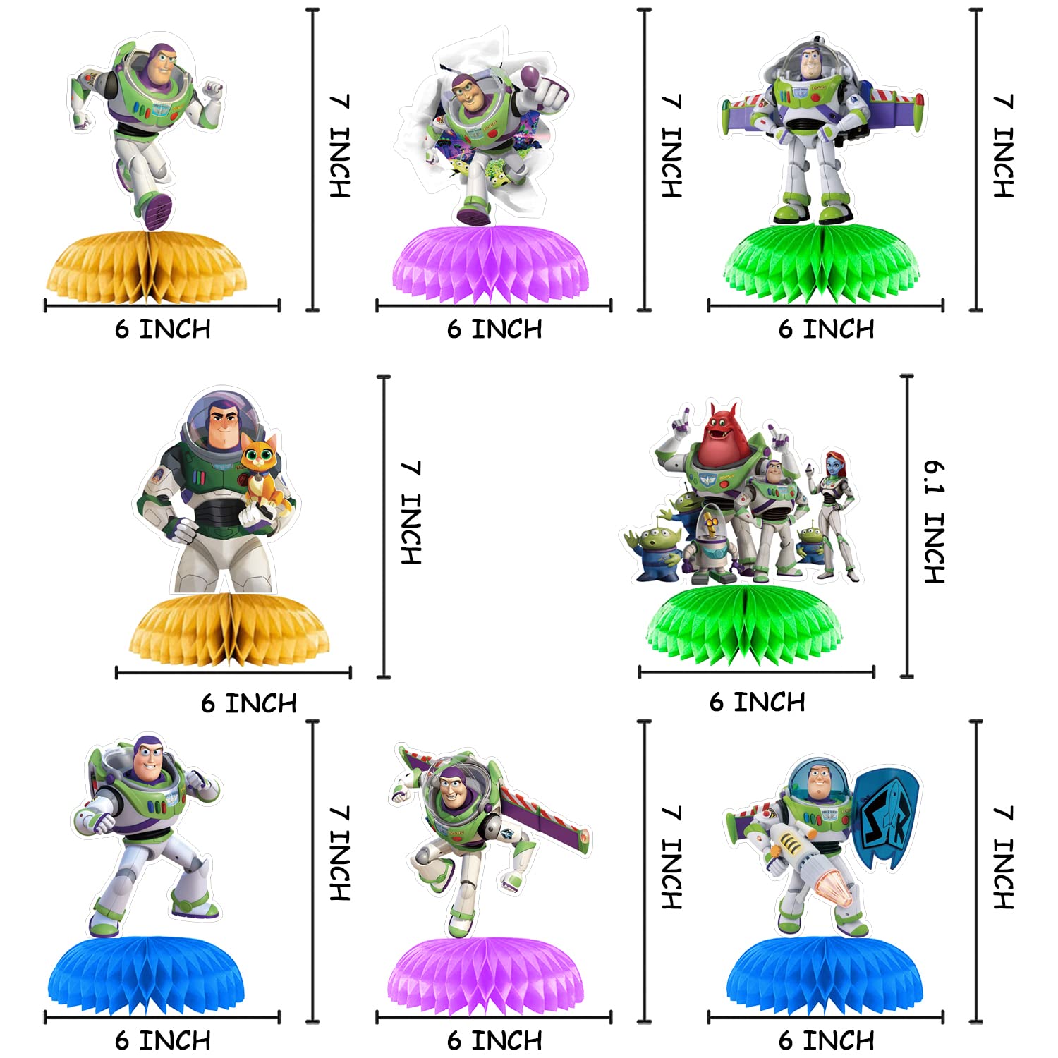 8pcs Buzz Lightyear Party Honeycomb Centerpiece Table Decorations Buzz Lightyear Theme Birthday Party Supplies