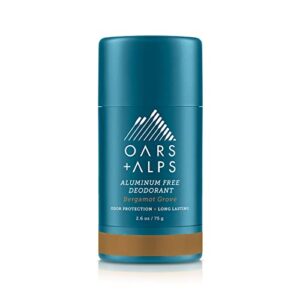 oars + alps aluminum free deodorant for men and women, dermatologist tested and made with clean ingredients, travel size, bergamot grove, 1 pack, 2.6 oz