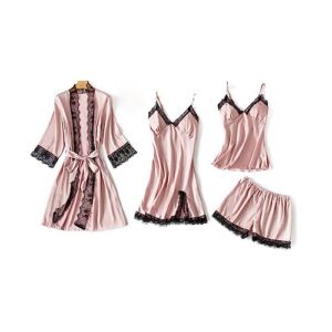 sapjon pajamas for women silk pajama set 4pcs cami top shorts nightgown sleepwear robe sets cute stain pjs for women