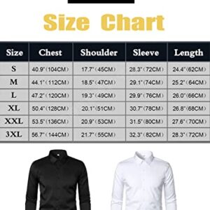 HOOD CREW Men’s Long Sleeve Button Down Shirt Slim Fit Casual Solid Dress Shirts Black 3XL