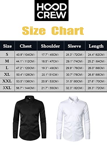 HOOD CREW Men’s Long Sleeve Button Down Shirt Slim Fit Casual Solid Dress Shirts Black 3XL