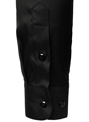 HOOD CREW Men’s Long Sleeve Button Down Shirt Slim Fit Casual Solid Dress Shirts Black 3XL