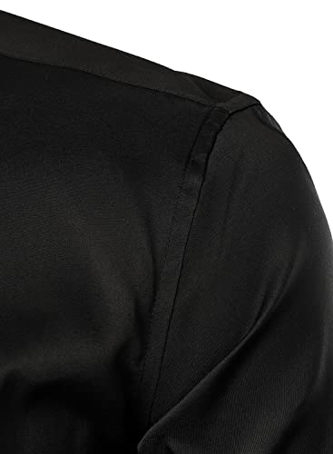 HOOD CREW Men’s Long Sleeve Button Down Shirt Slim Fit Casual Solid Dress Shirts Black 3XL