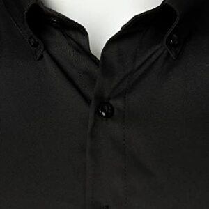 HOOD CREW Men’s Long Sleeve Button Down Shirt Slim Fit Casual Solid Dress Shirts Black 3XL