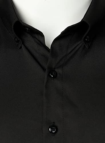 HOOD CREW Men’s Long Sleeve Button Down Shirt Slim Fit Casual Solid Dress Shirts Black 3XL