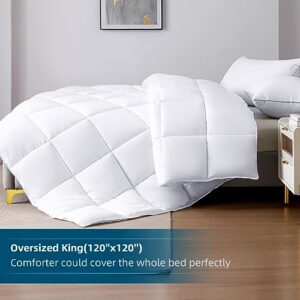 Soft Oversized King Comforter 120"x120"-Lightweight Down Alternative Comforter Duvet Insert with 8 Corner Tabs for All Season-Fluffy Breathable Microfiber Comforter(White, Oversized King)