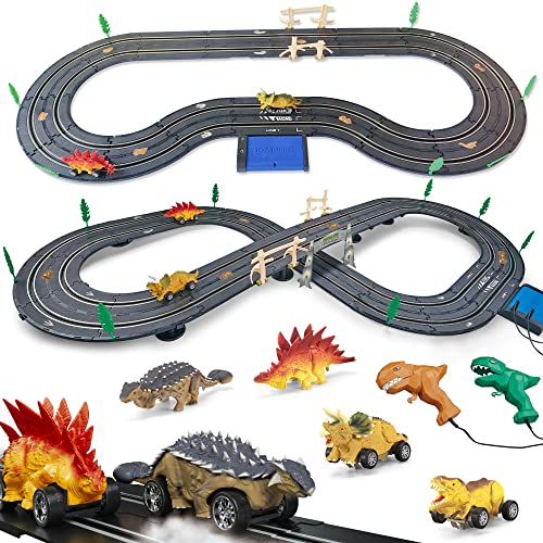 Electric Slot Car Race Track Sets for Boys Age 8-12, Including 2 Dinosaur Cars 2 Hand Controllers, Electric Dinosaur Racing Tracks for Kids, Gift Toys for Children Over 8 Years Old