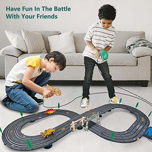 Electric Slot Car Race Track Sets for Boys Age 8-12, Including 2 Dinosaur Cars 2 Hand Controllers, Electric Dinosaur Racing Tracks for Kids, Gift Toys for Children Over 8 Years Old