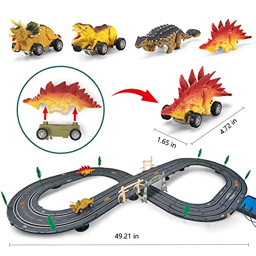 Electric Slot Car Race Track Sets for Boys Age 8-12, Including 2 Dinosaur Cars 2 Hand Controllers, Electric Dinosaur Racing Tracks for Kids, Gift Toys for Children Over 8 Years Old