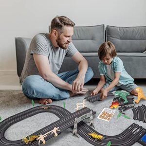 Electric Slot Car Race Track Sets for Boys Age 8-12, Including 2 Dinosaur Cars 2 Hand Controllers, Electric Dinosaur Racing Tracks for Kids, Gift Toys for Children Over 8 Years Old