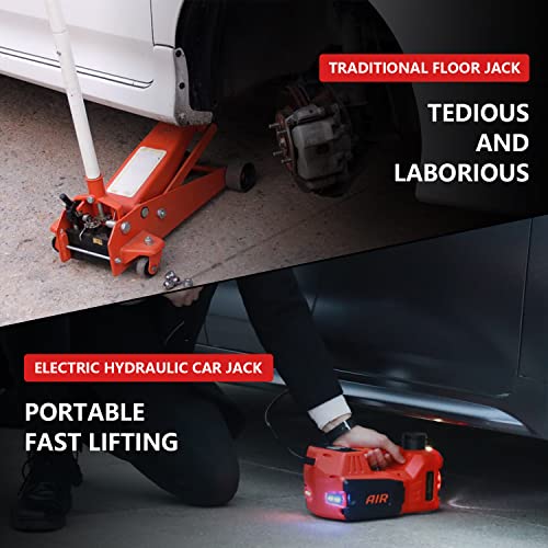 Mautyke Electric Hydraulic Car Jack Kit - 5 in 1 Air Floor Jack Stand Portable Trailer Truck Lift Jack Automatic Car Emergency Kit with Integrated Air Pump and Impact Wrench for Tire Changing