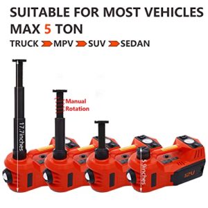 Mautyke Electric Hydraulic Car Jack Kit - 5 in 1 Air Floor Jack Stand Portable Trailer Truck Lift Jack Automatic Car Emergency Kit with Integrated Air Pump and Impact Wrench for Tire Changing