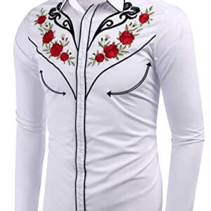 COOFANDY Men's Western Cowboy Shirt Embroidered Rose Vintage Long Sleeve Casual Button Down Shirt