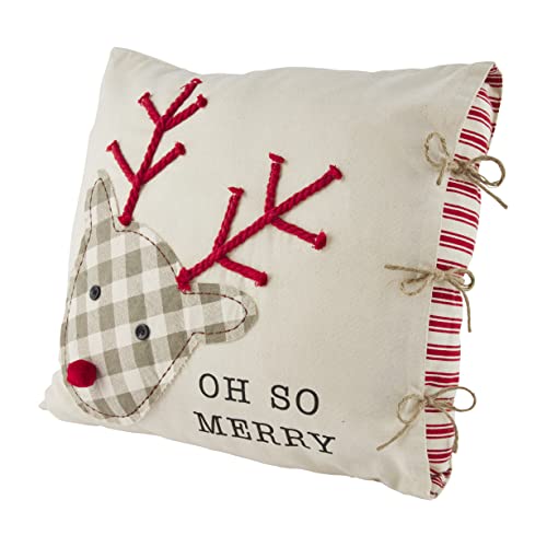 Mud Pie Christmas Reindeer Bell Pillow, 18" x 18", So Merry 31 Count