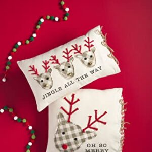 Mud Pie Christmas Reindeer Bell Pillow, 18" x 18", So Merry 31 Count