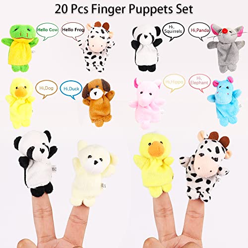 20Pcs Finger Puppets Set - Soft Plush Animals Finger Puppet Toys for Kids, Mini Plush Figures Toy Assortment for Boys & Girls, Party Favors for Shows, Playtime, Schools