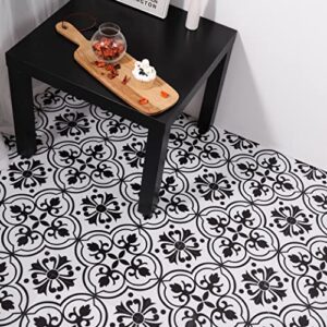 Peel and Stick Floor Tile 11.8In by 11.8In Black and White Flower Floor Tiles Self-Adhesive Removable for Bathroom/Kitchen 10 PCS