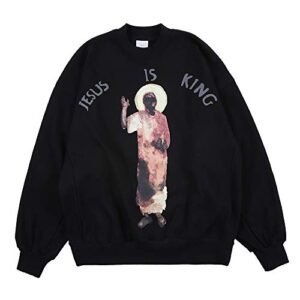 cactus pack men's hip hop sweatshirts jesus is king chicago sweatshirt graphic printed pullover long sleeve hoodie black