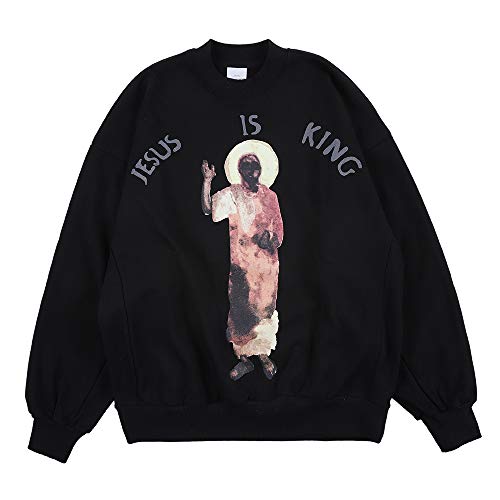 Cactus Pack Men's Hip Hop Sweatshirts Jesus is King Chicago Sweatshirt Graphic Printed Pullover Long Sleeve Hoodie Black