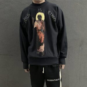 Cactus Pack Men's Hip Hop Sweatshirts Jesus is King Chicago Sweatshirt Graphic Printed Pullover Long Sleeve Hoodie Black