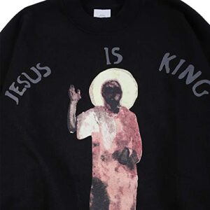 Cactus Pack Men's Hip Hop Sweatshirts Jesus is King Chicago Sweatshirt Graphic Printed Pullover Long Sleeve Hoodie Black