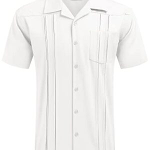 COOFANDY Men's Short Sleeve Button Down Shirts Linen Casual Shirts for Summer Beach Vacation Wear White