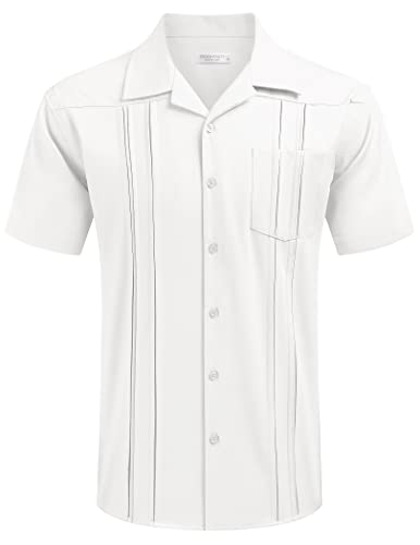 COOFANDY Men's Short Sleeve Button Down Shirts Linen Casual Shirts for Summer Beach Vacation Wear White