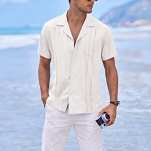 COOFANDY Men's Short Sleeve Button Down Shirts Linen Casual Shirts for Summer Beach Vacation Wear White