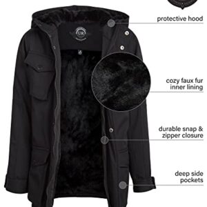 URBAN REPUBLIC Boys' Winter Jacket - Shell Parka Coat with Faux Fur Lined Hood, Size 10/12, Jet Black