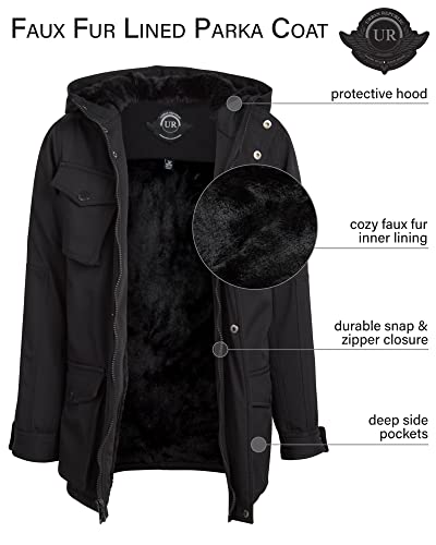 URBAN REPUBLIC Boys' Winter Jacket - Shell Parka Coat with Faux Fur Lined Hood, Size 10/12, Jet Black