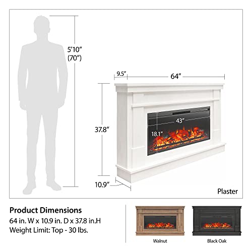 Ameriwood Home Elmcroft Wide Mantel with Linear Electric Fireplace, Plaster