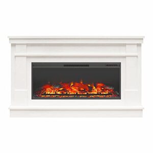 Ameriwood Home Elmcroft Wide Mantel with Linear Electric Fireplace, Plaster