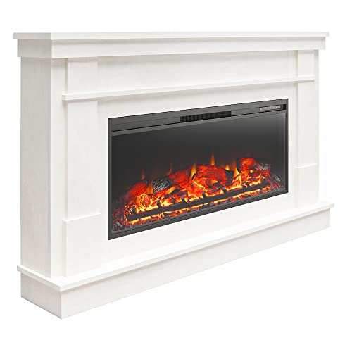 Ameriwood Home Elmcroft Wide Mantel with Linear Electric Fireplace, Plaster