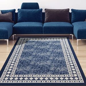 antep rugs alfombras modern bordered 8x10 non-skid (non-slip) low profile pile rubber backing indoor area rugs (navy blue, 7'10" x 10')