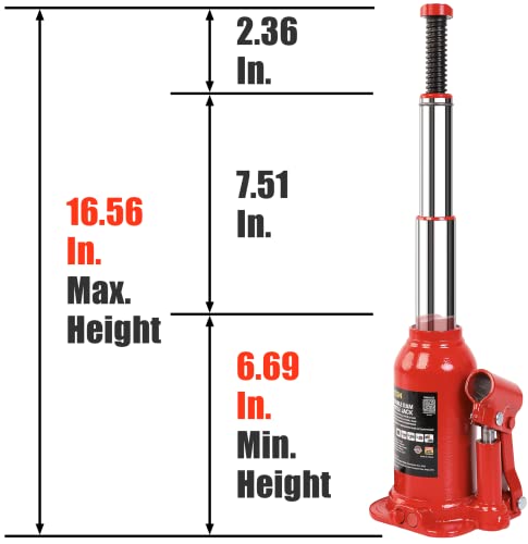 BIG RED 4 Ton (8,000 LBs) Torin Double Ram Welded Hydraulic Car Bottle Jack for Auto Repair and House Lift, Red, ATH80402XR