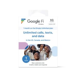 Google Fi Wireless Simply Unlimited Plan | Talk/Text/Data | Unlimited 5G/4G LTE | SIM Kit - 1 Month