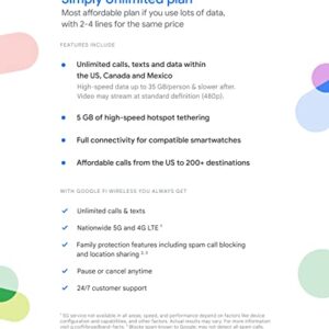 Google Fi Wireless Simply Unlimited Plan | Talk/Text/Data | Unlimited 5G/4G LTE | SIM Kit - 1 Month