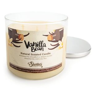 Vanilla Bean Highly Scented Natural 3 Wick Candle, Essential Fragrance Oils, 100% Soy, Phthalate & Paraben Free, Clean Burning, 14.5 Oz.