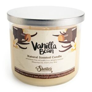 Vanilla Bean Highly Scented Natural 3 Wick Candle, Essential Fragrance Oils, 100% Soy, Phthalate & Paraben Free, Clean Burning, 14.5 Oz.