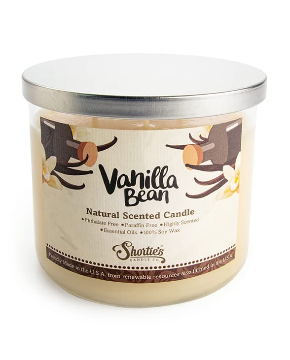 Vanilla Bean Highly Scented Natural 3 Wick Candle, Essential Fragrance Oils, 100% Soy, Phthalate & Paraben Free, Clean Burning, 14.5 Oz.