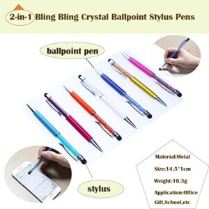 HEYTOP 52 Pieces Crystal Ballpoint Pens Crystal Stylus Pen Pack, 2 in 1 Slim Bling Glitter Diamond Ballpoint Pen Stylus Capacitive Writing Pens for Touch Screens, School, Office, Various Event Gifts