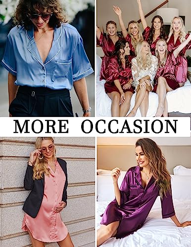 Ekouaer Women's Satin Night Shirts Women Nightgowns Sexy Sleep Shirts V Neck 3/4 Sleeve Sleepwear