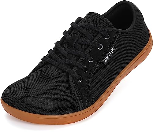 WHITIN Men's Fashion Barefoot Sneakers Zero Drop Sole Minimus Casual W81 Size 8W Minimalist Tennis Shoes Fashion Walking Workout Gym Black Gum 41